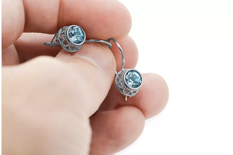 Aquamarine náušnice 925 Silver Vintage Unique VEC117s